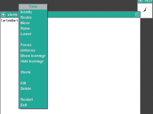Twm default desktop with menu.png